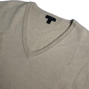 J‎ Crew Womens Large 100% Wool V Neck Beige Sweater 3/4 Sleeve